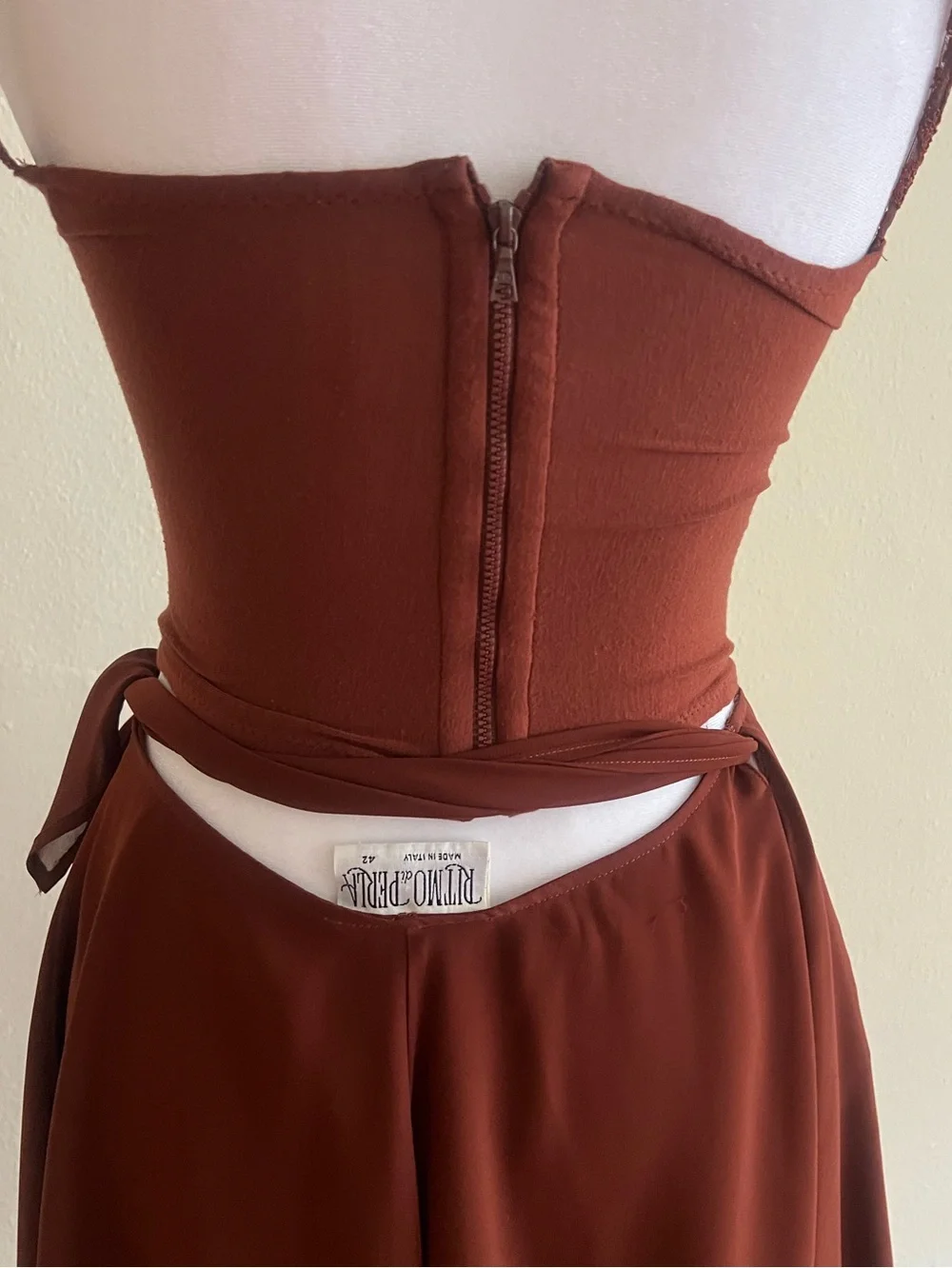 Ritmo di Perla Italy 2PC Set Brown Lace Corset Mini Skirt Size 42 Vintage - Picture 4 of 12